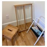 #46 utility lot: 2 stools, rack  $18