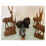 #40 lot of wooden gazelles, lion, RobinHood $18