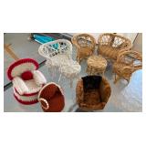 #74 Dolls size furniture, wicker & crochet  $10