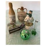 #81 Gt. Britain lot of Scotland liquor bottles, Irish music box, etc $28