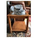 pr of side tables/beveled glass