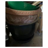 large garden pots and tools