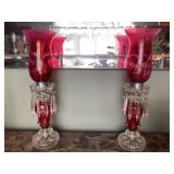 cranberry glass, electrified w/all prisms