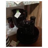 red glass pitcher & glasses