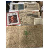 WWII newspapers and map $30