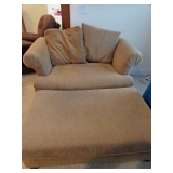 SETTEE OPENS TO TWIN SIZE BED WITH OVERSIZED OTTOMAN