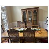 DINING TABLE, EXTRA LEAF, SIX CANE BACK CHAIRS