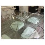 CUSTOM MADE LUCITE DINING TABLE WITH GLASS TOP AND FOUR CHAIRS
