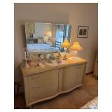 SET INCLUDES BED, DRESSER WITH MIRROR, CHEST OF DRAWERS AND NIGHT STANDS