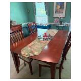 MID CENTURY MODERN DINING TABLE WITH EXTRA LEAF AND SIX CHAIRS
