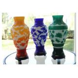 22) Set of 3 Peking Cameo Glass Urns –Asking Price: $675 for all 3