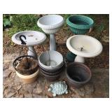 Plastic bird baths and pots