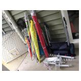 Beach cart, umbrellas, chair