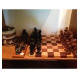 African wood carved chess set
