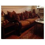 Mahogany frame leather and upholstery mixed media sofa 