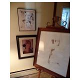 Large art collection of several mediums by Karen Hendricks and others including: illustrations, wate