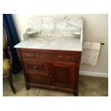 East Lake marble top wash stand belonging to artist Harry Breen. Signed underneath marble!