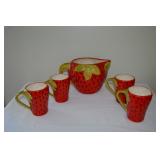 Retro Strawberry Pitcher and Cups