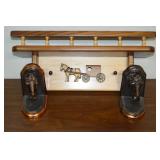 Wooden shelf with horse and buggy, bookends