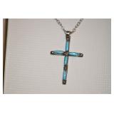 Turquoise-like stone cross pendant