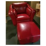 2-Leather Chairs w/matching ottoman-needs some tlc