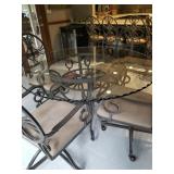Bottle Glass Table w/4 chairs on wheels