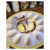 fun deviled egg tray and chicken in center hold toothpicks