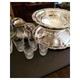 Large Silver plated punch bowl, ladle and platter