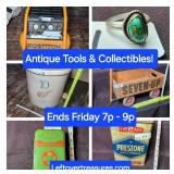 Aug 16 - Antique Tools & Collectible Auction. 99 Lots. Ends FRIDAY. 7p to 9p. Pick up SUN 3p to 6p