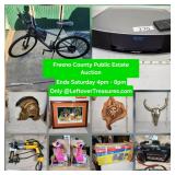 APRIL. 11 - Fresno Country Public Estate Auction. 272 Lots. Ends SATURDAY 2p to 8p. Pick up SUNDAY 1