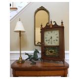 Reverse Painted Pillar and Scroll Shelf Clock by Chauncey and Ives, 1810 Federal Period Card Table 