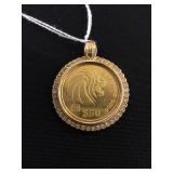 Solid Gold Coin with Diamond Studded 18K Setting 