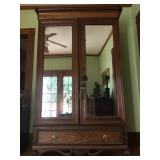 Antique Linen Cabinet with Mirrored Cabinet Doors 