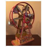 Vintage J-Chein Hercule Mechanical Wind Up Tin Toy Ferris Wheel 