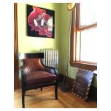 Crate and Barrel Chair (pair available), Twig Hat Stand, Modern Art, Tin Advertising Signs 