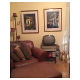 Philco Vintage Television, Leather Club Chairs (pair available), Budweiser Bowling Pins, Vintage Tin