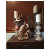 Hand Carved Chinese Dragon, Mercury Glass Candle Holders, Trunk
