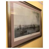 Boston Harbor Lithograph Painted by J.W. Hill, Engraved by C. Mottram
