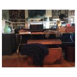 Nail Head Detail Trunk, Cross Leg Glass Top Sofa Table