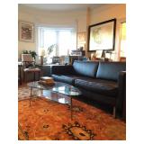 Kidney Shaped Coffee Table, Modular Sofa in Black Leather, Rug is NOT for Sale