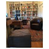 Boconcept Convertible Sleeper Ottoman, Barrel Back Leather Chair, TONS of Books, Rug NOT for Sale