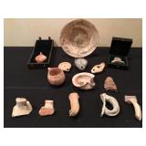 Judaen Antiquities - Roman Glass Dish, Oil Lamps, Jug Handle Fragments