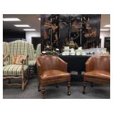 Barrel Back Leather Armchairs, 