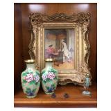 Jin Fa Cloisonne Vases, J.D. Aylward Painting 