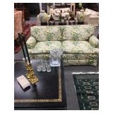 Low Profile Sofa Table in Black Lacquer, Baker Sofa Set with Quilted Upholstery 