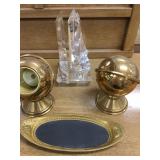 Vintage Globe Ashtrays, Van Teal Lucite Sculpture 