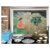 Pang Jen, Award Winning Chinese Artist, Original Oil, Chinese Export Pottery, Tiffany Glass Bowl (si