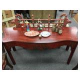 Bow Front Red Lacquered Chinese Style Table 