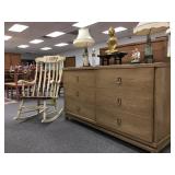 Hitchcock Rocking Chair, Kent Coffey Six Drawer Dresser with Brass Pulls 