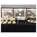 Aynsley Demitasse Cups, Tiffany Demitasse Cups, 19th Century French Candlesticks, Fox Hunting Prints